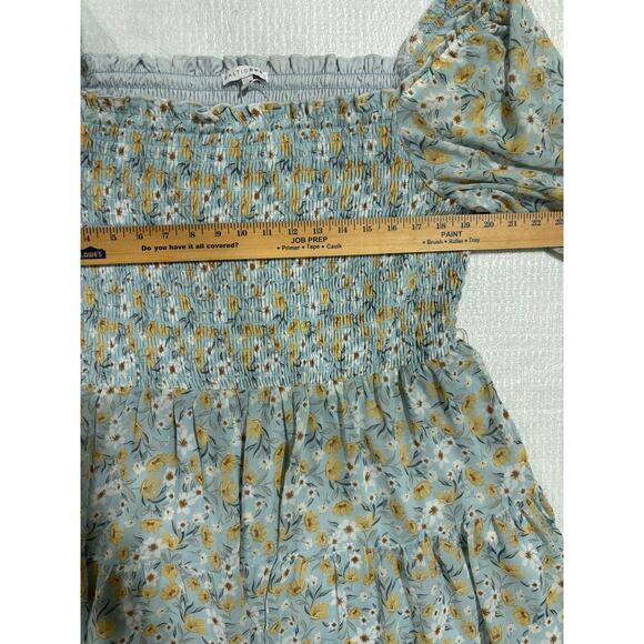 Baltic Born Smocked Floral Puff Sleeve Tiered Dress Blue Yellow 3XL Cottage NWT - Picture 4 of 9